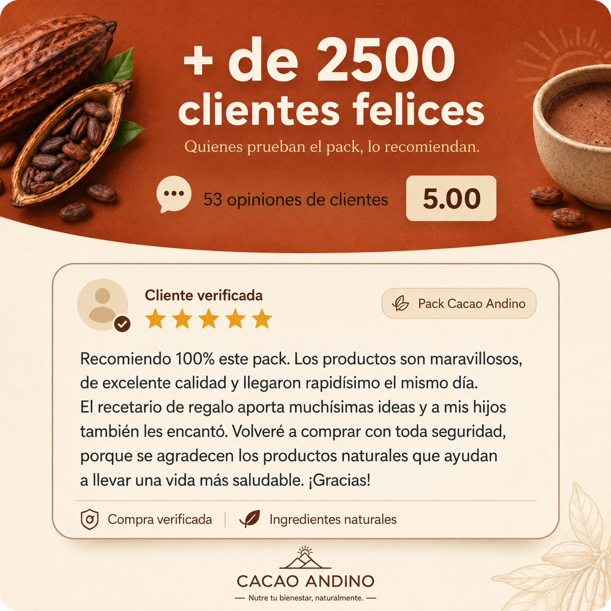 PACK UNIVERSO CACAO ANDINO + ENVÍO GRATIS RM + REGALOS